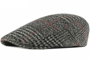 Ht2701 Берет -кепка осень зимняя шерстяная шляпа винтажная клетчатая мужчина, женщины, регулируемые ретро -плюс.