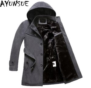 AYUNSUE Mens black Jackets Winter Brand Men Woolen Coats Long Jackets And Coat Male Velvet Thicken Plus Size 4XL Overcoat LX7726032555