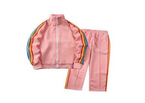 Spring and Autumn Women039s Pink Tracksuits Rainbow Stripe Casual Sports Suit4017353