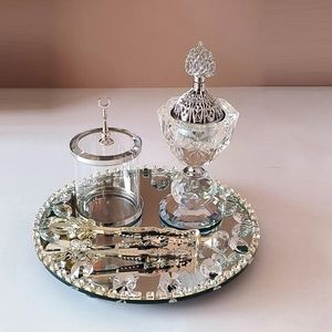 Yxy Sliver Arabia canse 4 in 1 Crystal Disk Home Decor Decor Oranmentsハイエンドイスラム教徒の贈り物ティールームコーンインシンスホルダー240516