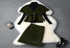 ヨーロッパとアメリカの女性039S衣類2019冬の新しいスタイル長leevedセーターケープコートスカートファッショナブルなウールスーツ7057276