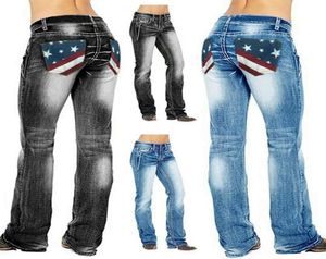 Women039SパンツCapris American Flag Stretched BootCut Women Jeans Slimストレートカジュアルハイウエストデニムズボン