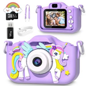 Kids Mini Camera Cartoon Unicorn Toys for Girls Boys Birthday Regali 1080p Schermo HD 2 pollici con 32 g di carte da record SD Life 240509