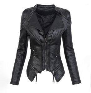 Black Gothic Faux Leather PU Jacket Women Winter Autumn Fashion Motorcycle Coat Punk Zipper Outerwear Plus Size Fall1870969