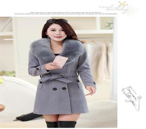 Fashion Long Wool Coat kołnierz Odłączany futra kołnierzyka wełniana mieszanka i kurtka solidne kobiety płaszcze jesienne zimowe zniszczenie duży rozmiar 5x3587762