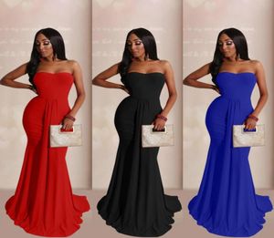 Big size women sexy strapless dress evening dress high waist floor length dress women9338676