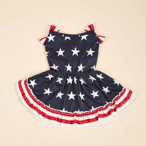 Hundekleidung gestreiftes Hemd Netter Bowknot Sundress American Flag Sterne gedruckte Prinzessin Sommerpuppen mit Rüschen für SMA