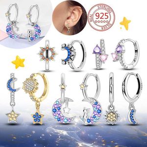 Stud New 925 Sterling Silver Zirconia Starry Sky Series Sun Moon Star Earrings Womens utsökta smycken gåvor Q240517