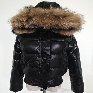 M women down jacket thickening Short down parkas 100 real raccoon fur collar hood down coat BlackRed Color8414238