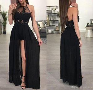 2019 Prom Dresses Party Wear Sexy Halter Front Split See Through Evening Gowns Chiffon Formal Occasion Dress8446536