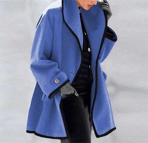 Kvinnor Winter Hooded Blend Wool Coat Tops Retro Single Button Solid Long Cardigan Jackets Autumn Long Sleeve Pocket Outwear 2110186547119