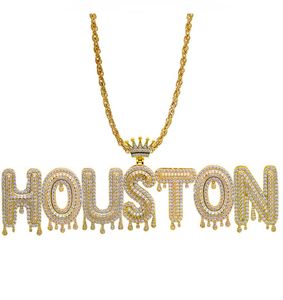 Hip Hop Custom Name Necklace Sparkling Crown Drip Letter Pendant Tennis Chain Halsband för män Kvinnor Guld Silver7942631