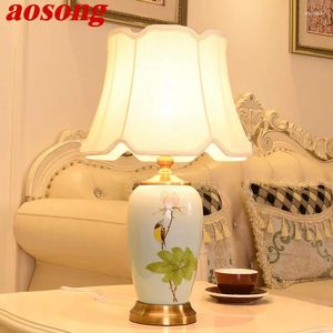 Bordslampor Aosong Flowers Birds Ceramics Lamp ledde modern enkel varm kreativ sängbord Ljus för hemma vardagsrum sovrum