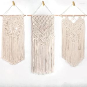 Tapestries Handmade Woven Cotton Rope Tapestry Tassel Home Wall Hanging Decoration Household Hollow Door Curtains Foyer Partition