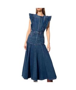 2022 Spring i Summer Tide Sukienka marki ciemnoniebieska dżinsowa sukienka muchowa 2427341