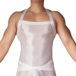 Bras Sets Men Sexy Elastic Tank Oil Glossy Sleeveless Top Vest Gym Sport Bodybuilding Yoga Crop Gay Lingerie Bondage Sex Undershirts