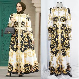 Ethnic Clothing Women Long Dresses Muslim Loose Robe Casual Full Sleeve Print Solid Maxi Sundress Spring Ladies Vestidos Turkish