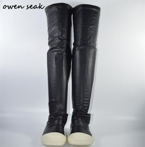 أحذية Owen Seak Women Over Knee High Boots المدربين الفاخرين الدانتيل الشتاء العلامة التجارية العلامة التجارية Zip Snow Flats أسود كبير الحجم 2111042035482