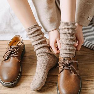 Women Socks Women's Retro Solid Color Wool Soft Warm Knitted For Thick Fall/winter Mid-tube Cotton Fashion Casual