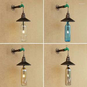 Wandlampe American Glasflasche Retro Country Loft Style LED -Lampen Industrial Vintage Eisenlicht für Bar Cafe Home Lighting