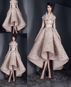 Ashi Studio New Designer Prom Dress Lace Appliques Long Sleeves Satin Ruched Prom Dresses High Low Formal Party Gowns Custom Made1939809