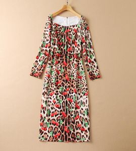 European and American women039s wear new autumn 2022 Long sleeve square collar Fashionable cherry leopard print slim dress5961439