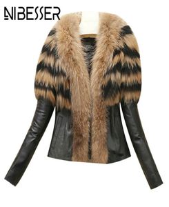 NIBESSER New Women Coats 2017 Autumn Winter High Street Faux Fur Collar Coats Faux Leather Warm Jacket Overcoats Outwears9035130