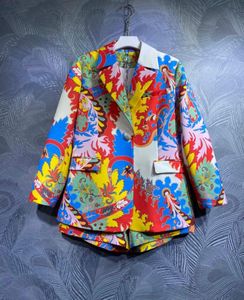 2022 Two Piece Dress autumn new Lapel print coat with Shorts Set3200772