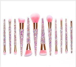 12Pcs set Diamondstudded Makeup Brushes Gems Makeup Beauty Tools Full Diamond Loose Powder Foundation Concealer Brush Bling Per269018521