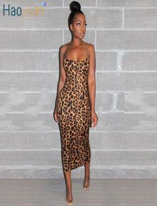 Haoyuan Sexy Cheetah Leopard Print Midi платье Женская одежда плюс размер элегантный спагетти -ремешок для ночного клуба Bodycon Club 8291487