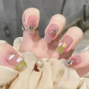 Falsche Nägel 24 Stcs kurze französische Auroral -Schmetterlingsfingernägel mit 1 Jelly -Gel und Nagelfeile