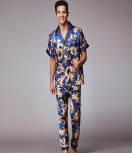SSH021 Autumn Summer Loungewear Korta ärmar Långa byxor Pyjama Set Men tryckt satin Silk Pyjamas Manliga pyjamas Pijama Sleepwear J1628150