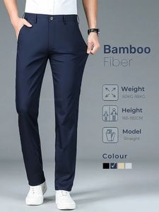 Bamboo Fiber Straight Business Pants Men Summer Clothes Fashion Classic Designer Breathable Casual Long Formal Trouser Male 240518