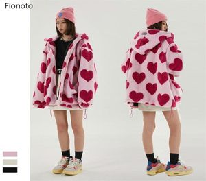 Flanella hip hop parka parka lamberpa con cappuccio con cappuccio streetwear stampa full heart winter harajuku sherpa cerniera cappotto oversize 2109141642877