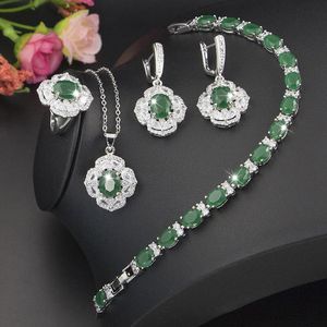 Set di gioielli Green Jade Silver 925 Adatto per orecchini da donna Rings 240515