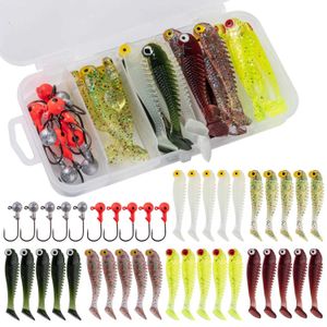 Baits Lures Goture Soft Bait Set 40 Silicone Bait Set 5cm 0.7g Fixture Hook 3.2cm 3.5g Fishing Hook with Fishing Rod Box Soft Bait SetQ240517