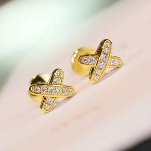 Stud 925 Sterling Silver Full Diamonds X-shaped Cross Earings For Women Rose Gold Ear Stud France Luxury Brand Fine Jewelry Gifts Q240517
