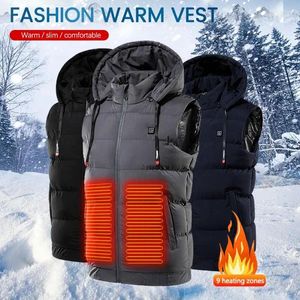 ハンティングジャケットユニセックス加熱ヒートコートUSB電気温度衣類9場所加熱フード付き冬の屋外暖かい