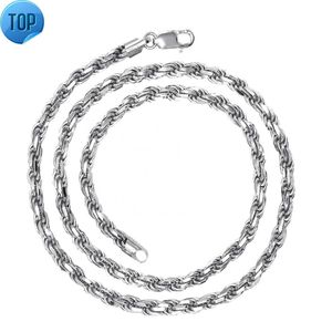 Cadeia de corda sólida personalizada de atacado 5,5 mm Rodium 18K Colar de colar de ouro Bracelete 925 Colar de prata para homens mulheres mulheres