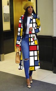 Women Jacket Top Elegant Double Breasted Lapel Windbreaker Long Coat Fashion Plaid Printing Long Sleeve Fall Winter Windbreaker Co9632047