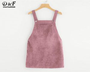 DOTFHOMETH BIB Pocket Front Geral Short Dress 2019 Pink Zip Button Pinafore Shift Dress Female Fementless Plain Dress Y190509055348496