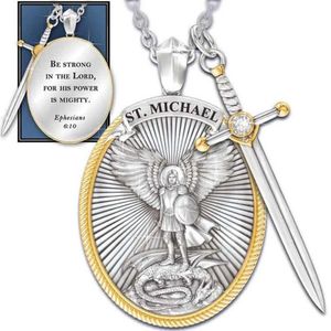 Catholic Patron Saint Pendant Michael St. Michael The Archangel 14K Gold Pendant Necklace