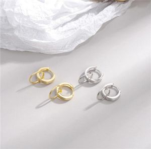 100 925 Sterling Silver Hoop Earring High Quality Women039S smycken med Box Double Circle Design Gold Plated Wedding Stud Ear2842508