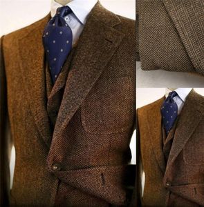 Tuxedos de casamento marrom ternos de homens de tweed de tweed de Harringbone traje Homme baile ternão masculino slim blazer 2204073547991