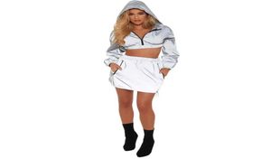 Womens Two Piece Sets Dresses Hooded Jackets Coats Short Tops Mini Dress Outfits Ladies Sexy Windbreaker Casual Tracksuits Dresses5131745