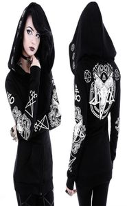Gotiska punktryck hoodies tröjor kvinnor långärmare jacka blixtlås hösten vinter kvinnlig casual hoodie överdimensionerad huva 201025116427