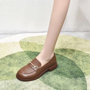 Casual Shoes Loafer Women 2024 Spring And Summer Flat Small Leather Round Head Embossed Cowhide Single Shoe Cover Foot
