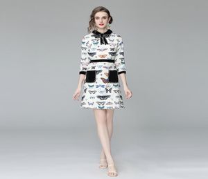 Роскошная бабочка с принтом Hepburn Style Dress Женщины 2022 Дизайнер взлетно -посадочных полос Элегантные женские кассовые короткие платья в европейские винтаг4192404