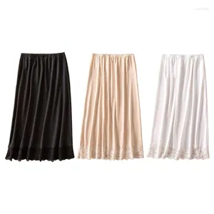 Skirts Womens Basic Lace Trim Half Slips Underskirt Elastic Waist Long Skirt Petticoat