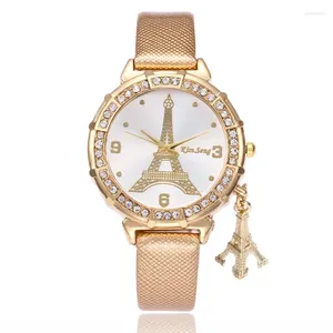 Armbanduhr 2024 Modeanhänger Paris Eiffelturm Uhr WHOWEN Women Leder Band Quartz Watch Casual Ladies Relogio Feminino Geschenk